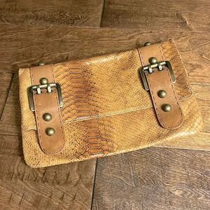 Carla Mancini Snakeskin/Leather Brass Buckle/Hardware Clutch!